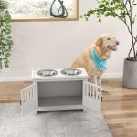 Comedouro Elevado para Cães com 2 Tigelas em Aço Inoxidável 2x2 L, Arrumação 37 L e 2 Portas com Trincos, Branco
