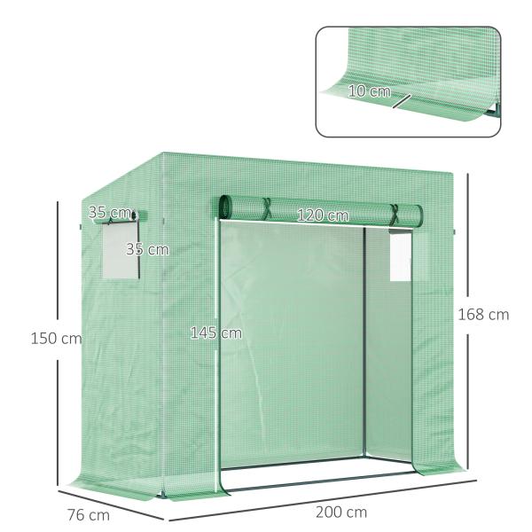 Estufa de Jardim Pequena Estufa de Exterior com Janelas e Estrutura de Aço Estufa de Cultivo 200x76x168 cm Verde