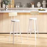 Conjunto de 2 Bancos de Bar Bancos Altos de Cozinha com Encosto e Apoio para Pés Estofados em PU Assento 41,5x36,5x99,5 cm Madeira e Branco