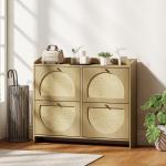 Sapateira Estreita com 4 Portas de Vime Sapateira para Entrada com Prateleiras Ajustáveis para 16 Pares de Sapatos 104,5x24x88 cm Madeira