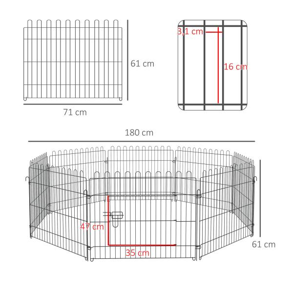 Parque para Animais de Estimação com 8 Paineis 71x61cm Dobrável Cerca para Animais de Estimação com Porta com Trava para Jardim Pátio Exterior Preto