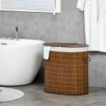 Cesto de Roupa de Bambu Capacidade de 100L Cesto para Roupa Suja com Bolsa de 2 Compartimentos 62,5x37x60,5cm Marrom