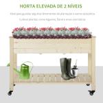 Horta Vertical Mesa de Cultivo Elevada com Prateleira Tecido Geotextil Rodas com Freios Portátil para Jardim Terraço 118x55x83cm Madeira Natural