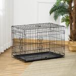 Gaiola para Cães com 2 Portas Gaiola para Animais de Estimação de Arame Dobrável com Alça de Transporte Aço 76x46x52cm Preto