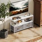 Móvel de TV com Prateleira e 2 Gavetas de Tecido Dobráveis para Televisores até 47 Polegadas 98x29x56 cm Branco e Cinza
