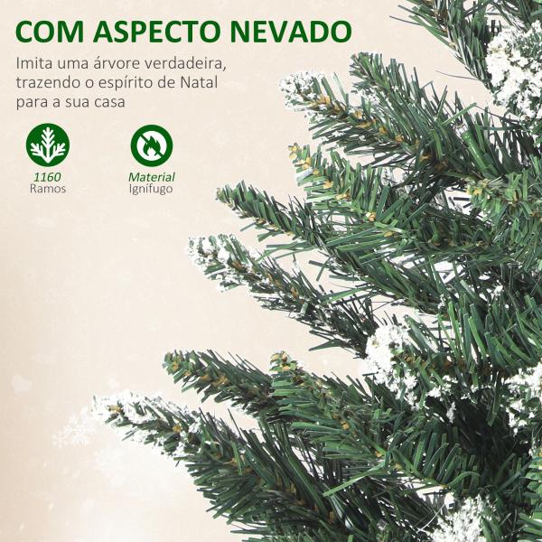 Árvore de Natal 210 cm com Luzes LED 9 Modos de Iluminação 1160 Ramos e Neve Artificial Verde