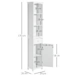 Armário de coluna multiuso branco para banheiro com prateleiras 34x24x170cm 3 prateleiras 1 porta e 1 gaveta