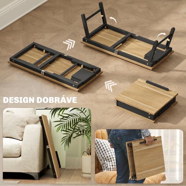Mesa Reclinável para Cama e Sofá, Bandeja Dobrável com Gaveta Lateral para Portátil e Livros, 5 Alturas, Carvalho