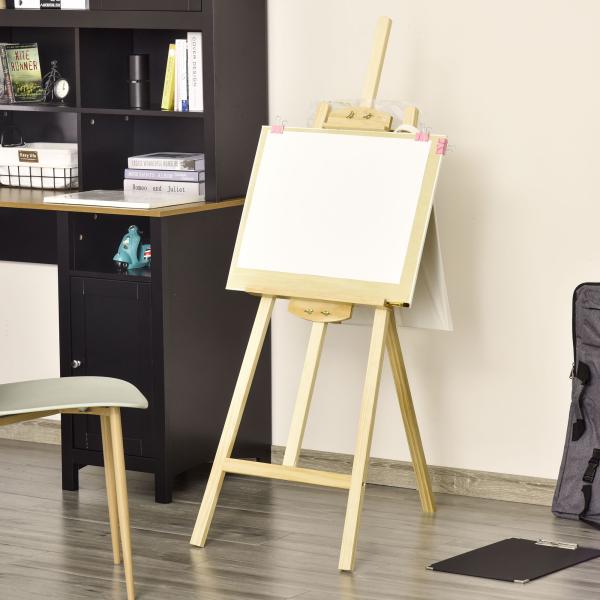 Cavalete de Desenho Estúdio Inclinável 90° com Suporte Tripé e Pincel 51,5x71,5x134,5cm Madeira Natural