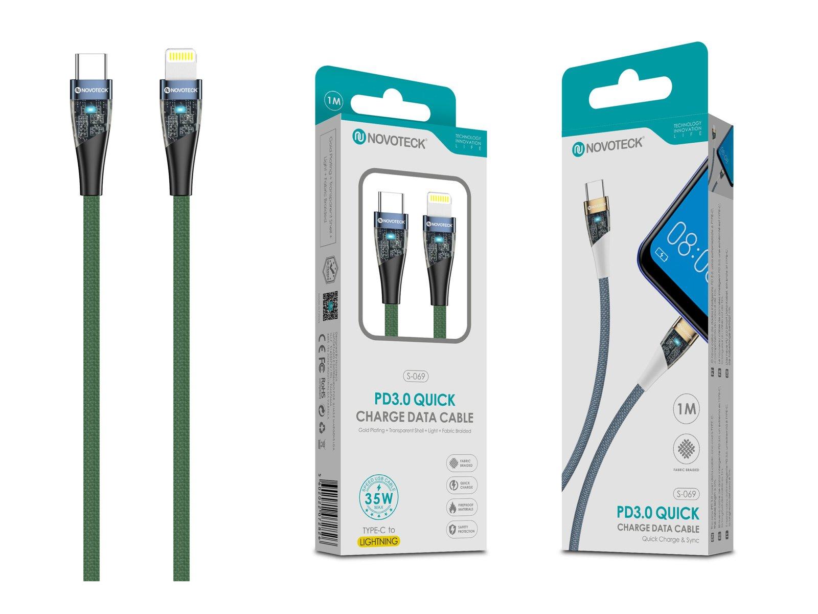 Cabo PD 35W Type-C to Lightning Verde S-069 Luz Indicador