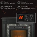 Lareira Elétrica 1800W com Efeito de Chama Realista e Proteção Contra Superaquecimento 80x21,6x67,8 cm Preto