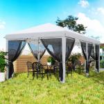 Tenda Dobrável 585x295x270 cm Tenda de Jardim com 6 Mosquiteiros Bolsa de Transporte e Estrutura de Aço Cinza