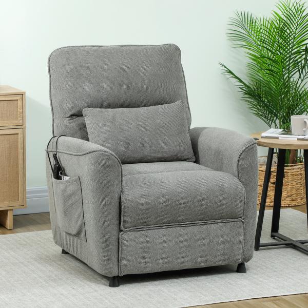 Poltrona Relax Reclinável Elétrica com Calor Lombar, Massagem Vibratória, Motor Silencioso e Função de Memória, Cinzento Escuro