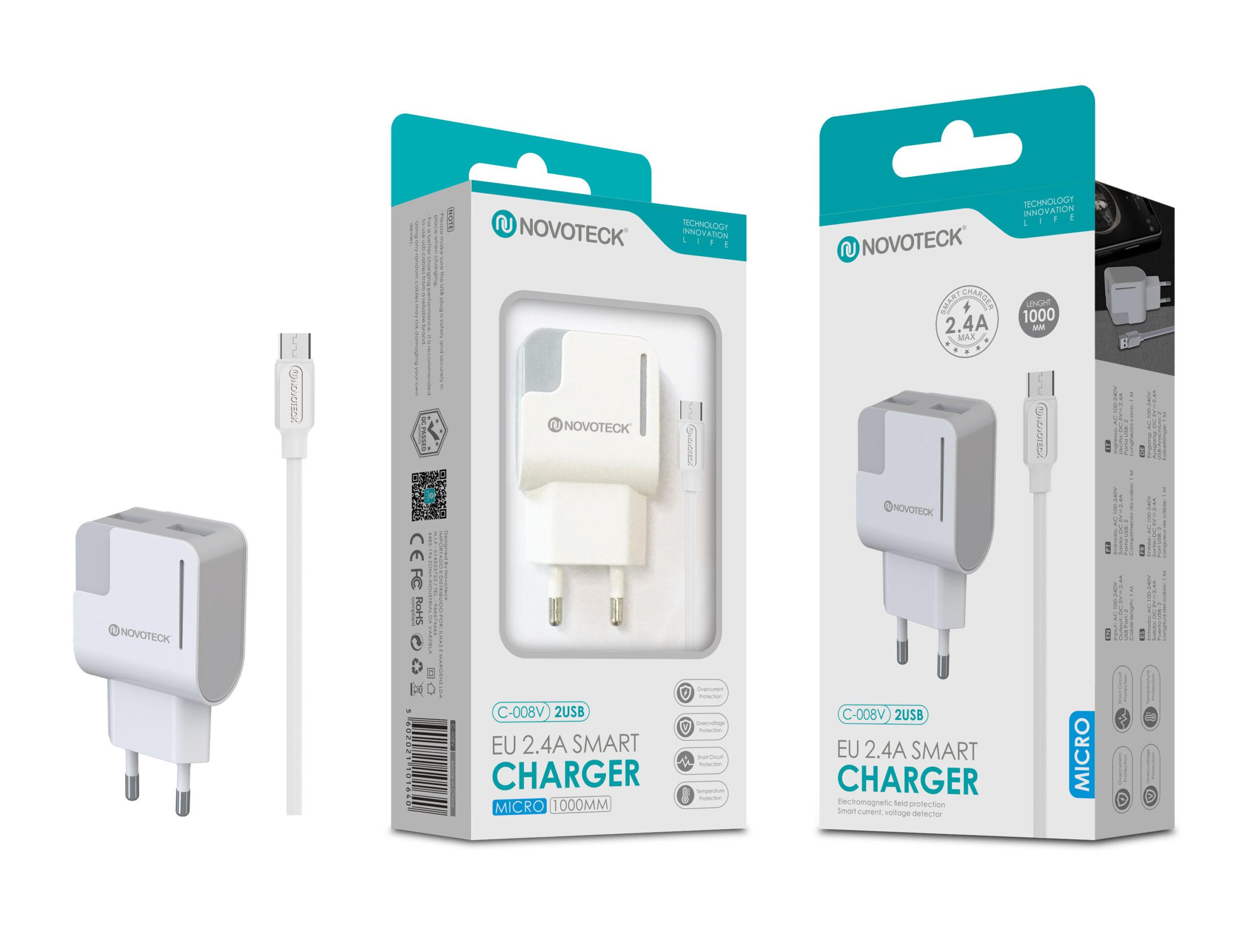 Carregador com Cabo Micro Branco 2.4A 2 USB Full Compatible C - 008V