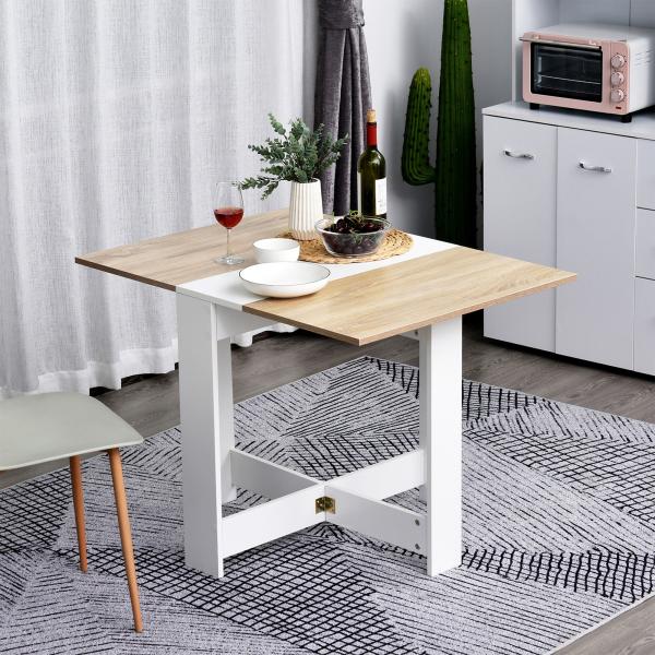 Mesa Sala de Jantar Dobrável Mesa Auxiliar de Cozinha com Laterais Dobráveis Desenho Moderno 103x76x73,5 cm Madeira e Branco