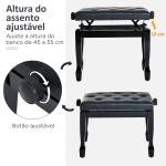 Banco de Piano Altura Ajustável Assento de Couro Sintético Pernas em Madeira 64x35x55 cm Preto