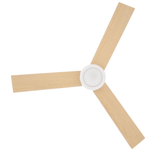 Ventoinha de Teto 48W com Luz LED Controle Remoto 3 Velocidades Temporizador 3 Lâminas de Madeira Ø112x25cm Branco