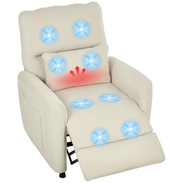 Poltrona Relax com Aquecimento Lombar e Massagem por Vibração Poltrona Reclinável com Função de Memória 88x93x102 cm Creme