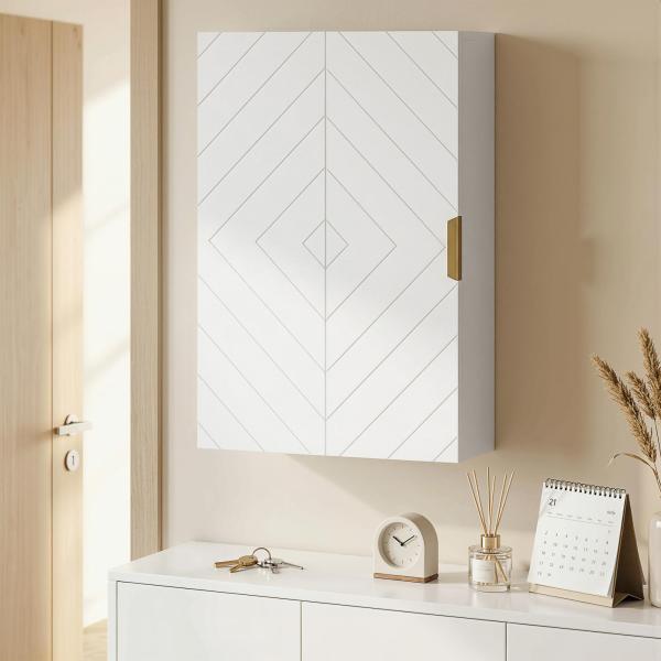 Armário Casa de Banho de Parede Moderno com 1 Puxador de Aço e Prateleiras Ajustáveis 40x15x60 cm Branco