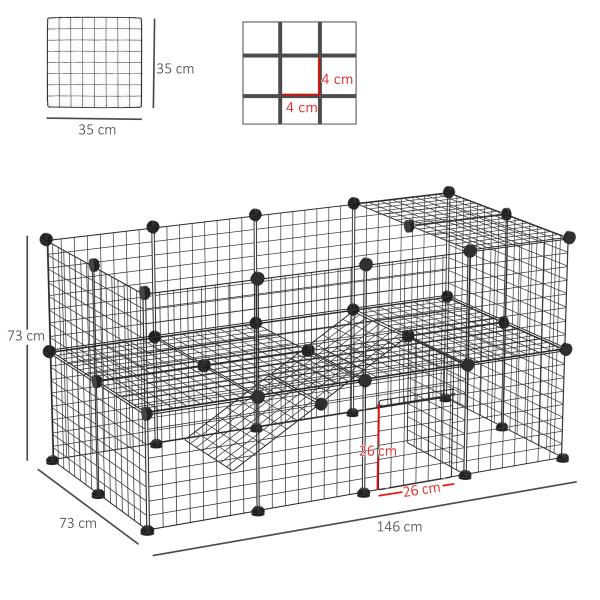 Recinto de Metal para Pequenos Animais de Estimação com 36 Painéis Desmontável DIY 146x73x73 cm Preto