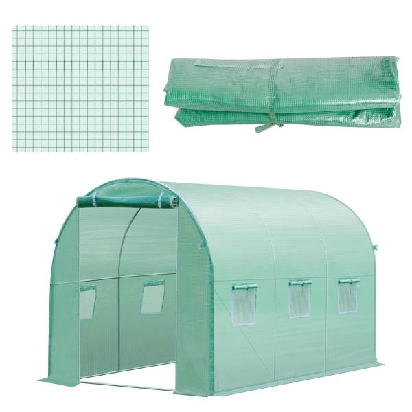 Cobertura de Estufa com 6 Janelas e Porta para Jardim Anti - UV PE 300x200x200 cm Verde