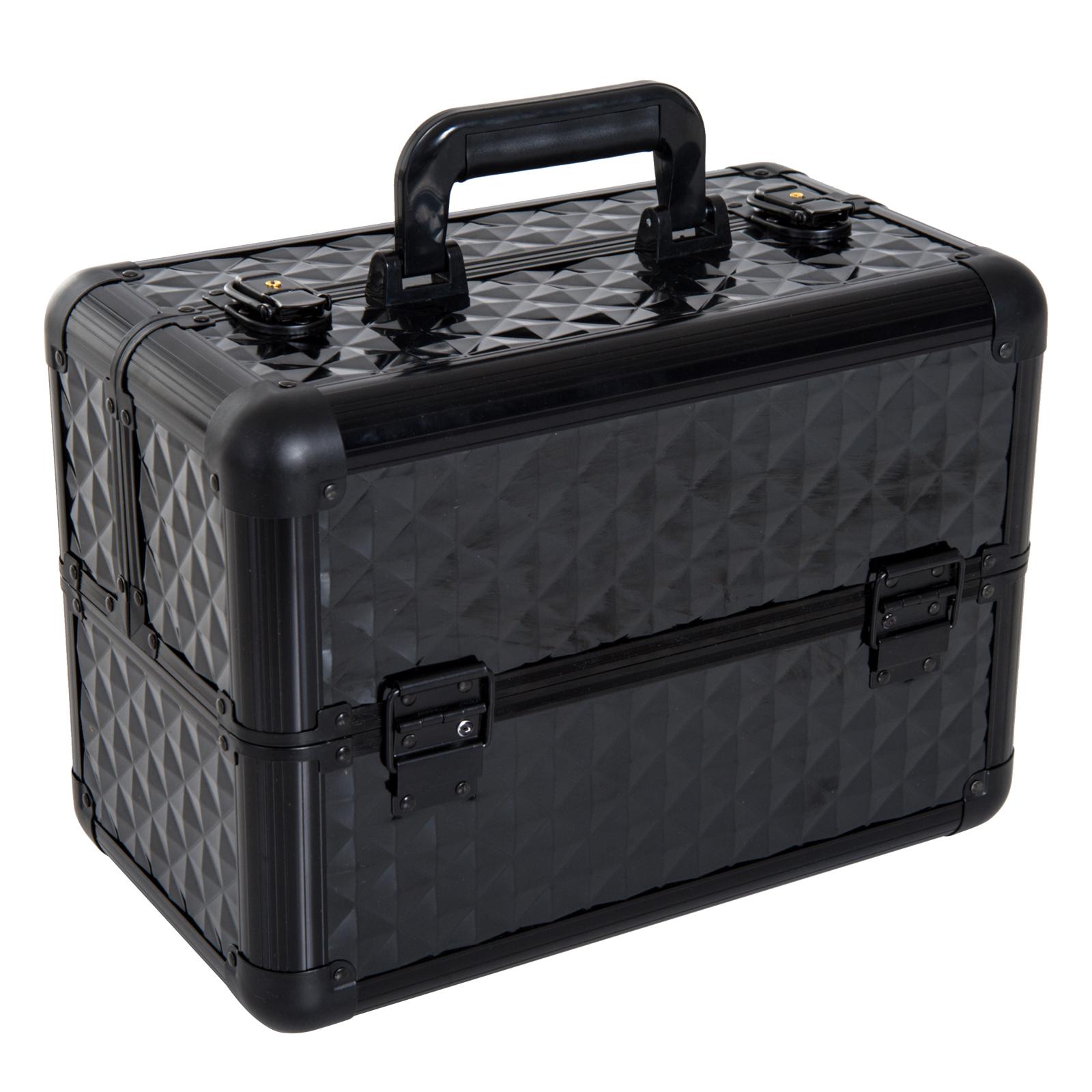 Estojo de Maquilhagem Organizador de Cosméticos Profissional Caixa de Produtos de Beleza Portátil 35,5x20x25,5 cm Preto
