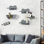 Prateleiras de Parede para Gatos 4 Peças com Rede Plataforma Semicircular Plataformas de Salto e Poste de Sisal Cinza
