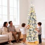 Árvore de Natal Estreita 180 cm Árvore de Natal Nevada com Luzes LED Temporizador 11 Modos de Iluminação Verde