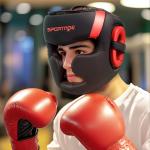 Capacete de Boxe com Correia Ajustável Protetor de Cabeça para Artes Marciais Karate Tamanho L Vermelho e Preto