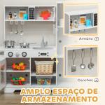 Cozinha de Madeira para Crianças com Fogão Lavatório Micro - Ondas Relógio Máquina de Gelo e Acessórios 100,5x41x110 cm Brancp
