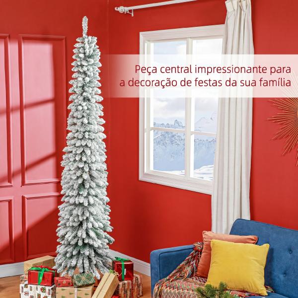 Árvore de Natal Estreita Nevada 240 cm com 603 Ramos e Suporte Metálico Dobrável para Sala de Estar, Interior, Verde