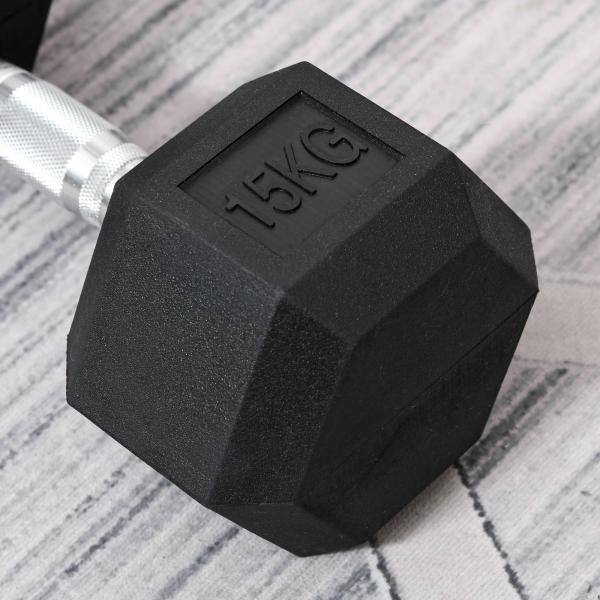 Haltere Hexagonal 15 kg Haltere com Barra de Conexão Metálica para treino em Casa Ginásio Escritório Preto e Prata