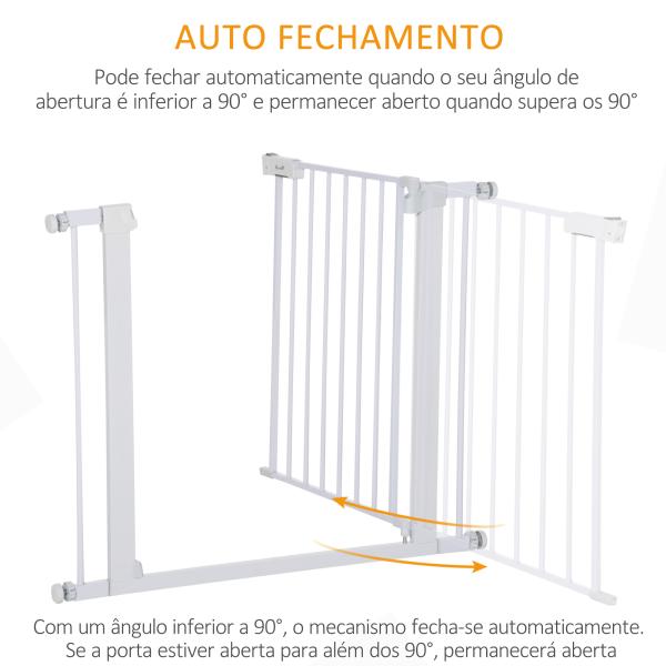 Barreira de Segurança para Cães Animais de Estimação 75 - 96cm para Escadas Portas e Corredores com Fechamento Automático Altura 76cm Branco