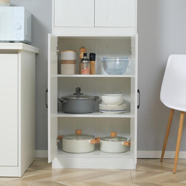 Armário de Cozinha Móvel Auxiliar de Cozinha com 4 Portas e 5 Prateleiras Estilo Moderno Anti - Tombo 60x36x168cm Branco