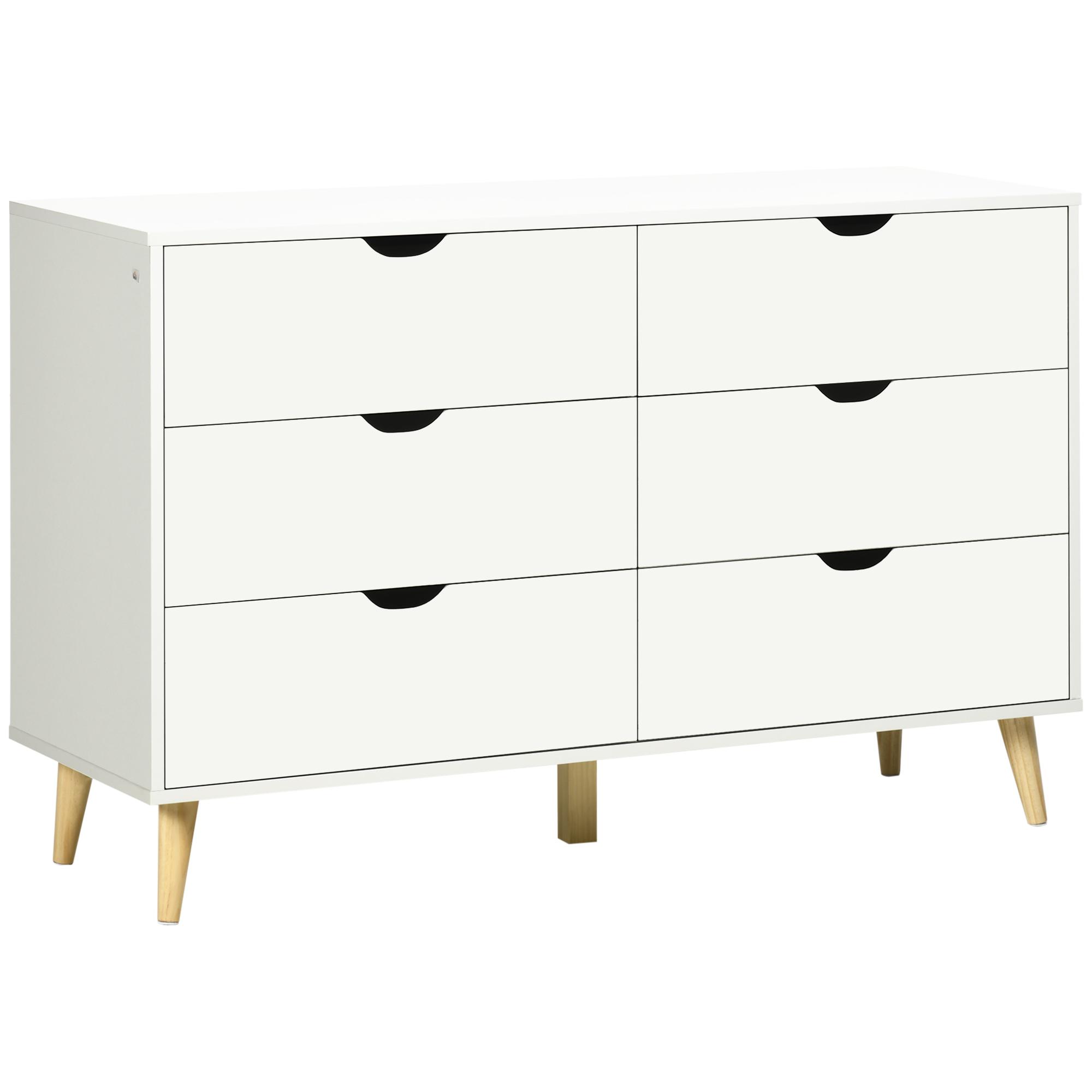 Cómoda com 6 Gavetas e Pés Elevados Cómoda para Dormitório Estilo Moderno Anti - Tombo 120x40x76 cm Branco
