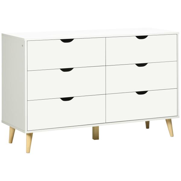 Cómoda com 6 Gavetas e Pés Elevados Cómoda para Dormitório Estilo Moderno Anti - Tombo 120x40x76 cm Branco
