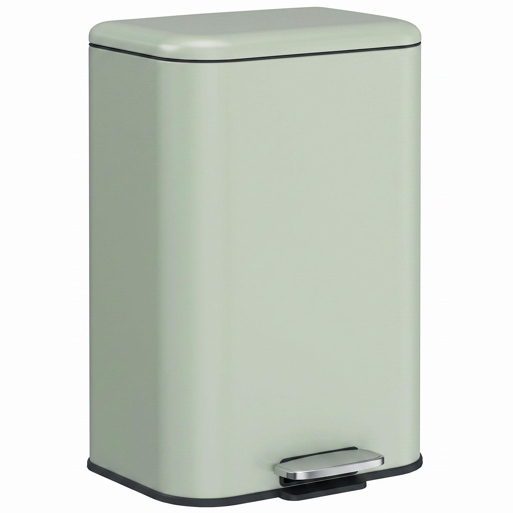 Caixote do Lixo de Cozinha 20 L em Aço Galvanizado com Tampa de Fecho Suave Pedal Balde Removível e Acabamento Anti - impressões Digitais Verde Claro