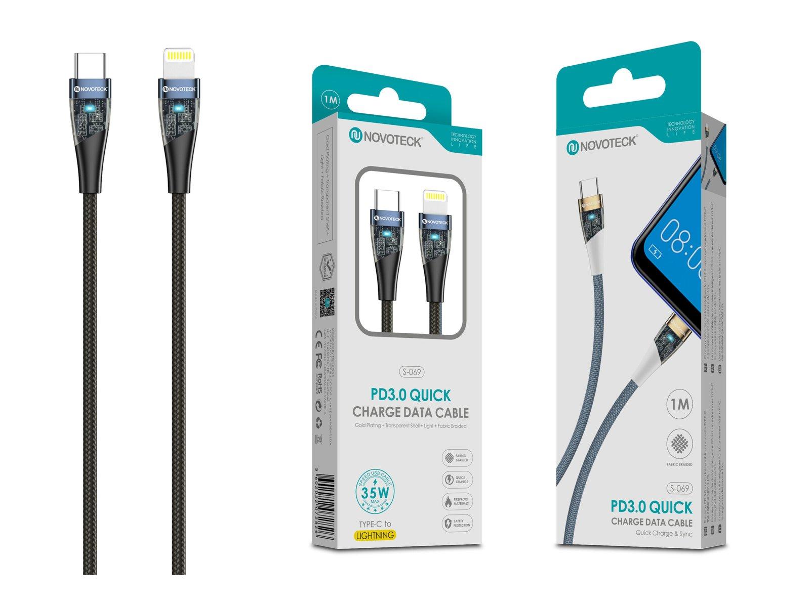 Cabo PD 35W Type-C to Lightning Negro S-069 Luz Indicador