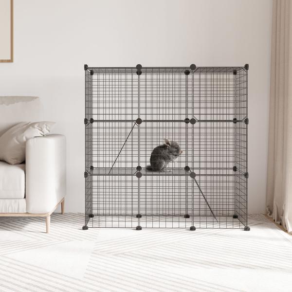 Recinto para Animais Pequenos com 31 Painéis Recinto para Animais de Estimação Personalizável com Rampas e Portas 105x45