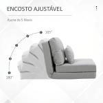 Sofá - Cama Individual Dobrável Revestido em Linho com Encosto Ajustável 5 Posições 1 Almofada Cinzento Claro