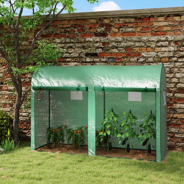Estufa Jardim Tipo Túnel com 4 janelas e 2 portas para Plantas de PE de aço 300x100x200 cm Verde