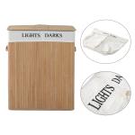 Cesto de Roupa de Bambú Capacidade de 100L Cesta para Roupa Suja Retangular com Tampa Removível Bolsa com 2 Compartimentos 52x32x63cm Bambú