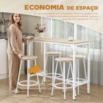 Conjunto de Móveis Altos de Bar com 5 Peças Mesa de Refeição Industrial e 4 Bancos Redondos Madeira e Branco