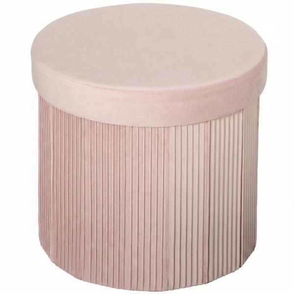 Puff de Arrumação Banco de Arrumação Dobrável 35 L 38x38x38 cm Estofado em Veludo Baú de Arrumação Redondo Rosa