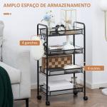 Carrinho Auxiliar com Rodas Carrinho de Cozinha de 4 Níveis Carrinho de Armazenamento com 4 Ganchos 45x26,5x84 cm Preto