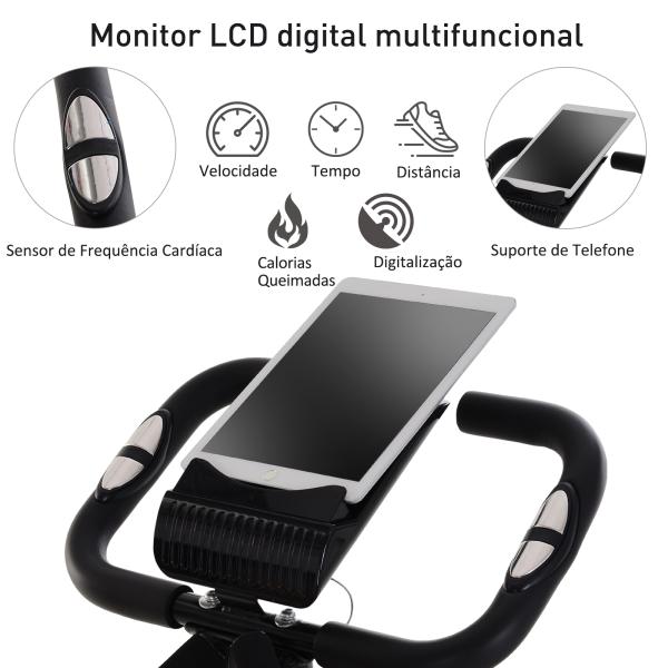 Bicicleta ergométrica dobrável ajustável em altura e resistência com tela LCD e assento com encosto 51x97x115 cm Preto