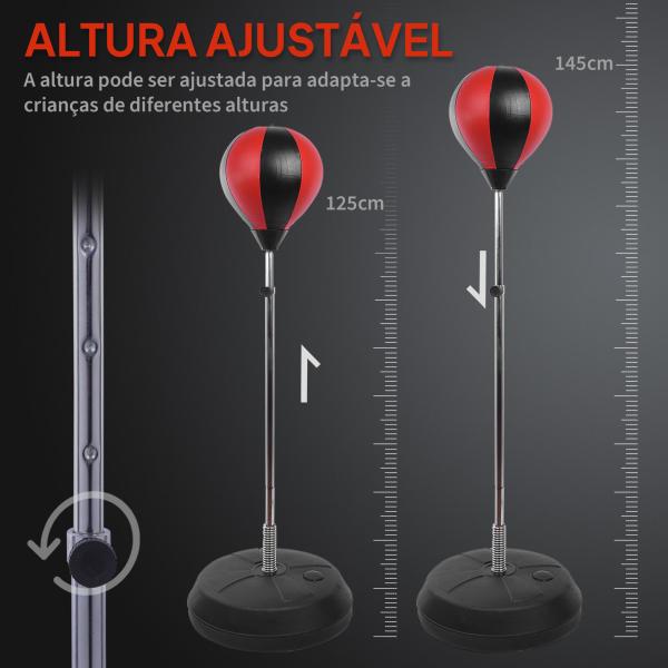 Punching Ball de Boxe com Altura Ajustável Base Recarregável e Luvas para Adolescentes Ø43x125 - 145 cm Vermelho e Preto