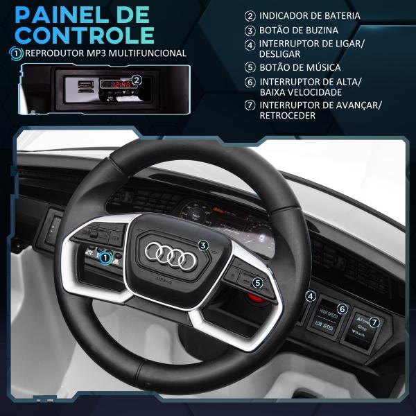 Carro Elétrico Audi E - Tron 12V para Crianças acima de 3 Anos com Controle Remoto Faróis Buzina Música MP3 TF USB e Abertura da Porta 3 - 8km/h 108x60x47cm Branco