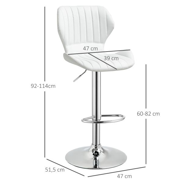 Conjunto de 2 Bancos de Bar Bancos Altos de Cozinha Giratório Altura Ajustável 91,5 - 113,5cm com Apoio para os Pés e Base de Metal Ø41 cm Branco