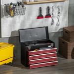 Caixa de Ferramentas de Aço com 4 Gavetas Fechaduras Metálicas Mala de Ferramentas Portátil 51x22x39,5 Preto e Vermelho